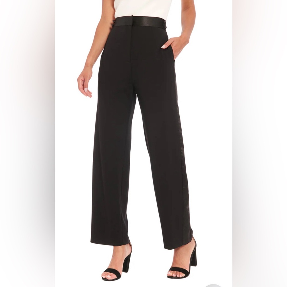 Muse Black Satin-Trim Straight Leg Pants - Picture 6 of 13